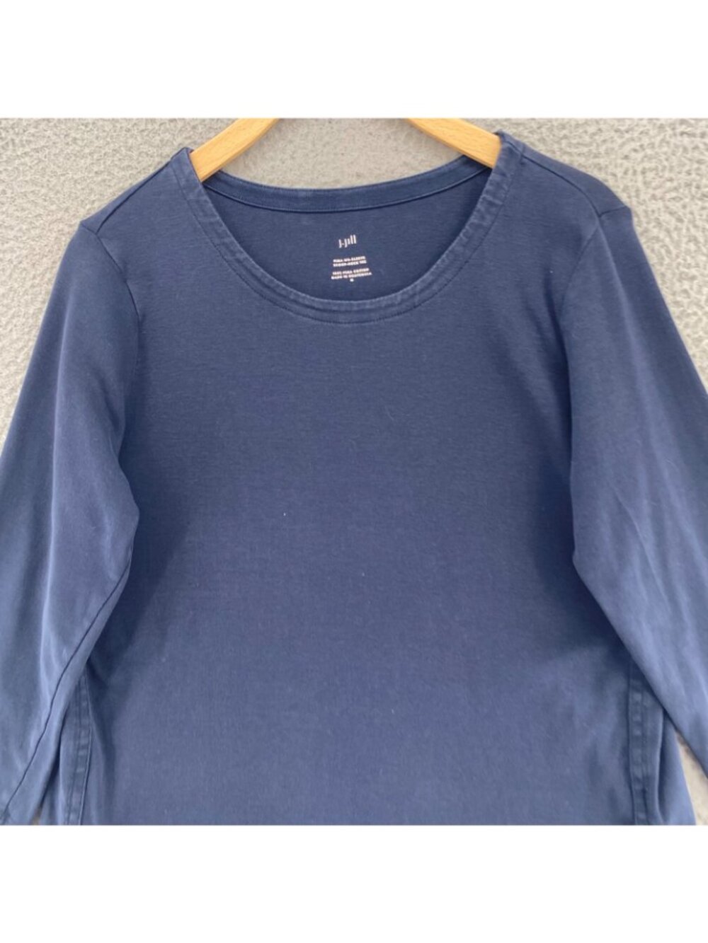 J Jill Top Womens Medium Navy Pima Cotton 3/4 Sleeve Scoop Neck Tee Stretch Knit - Picture 2 of 10